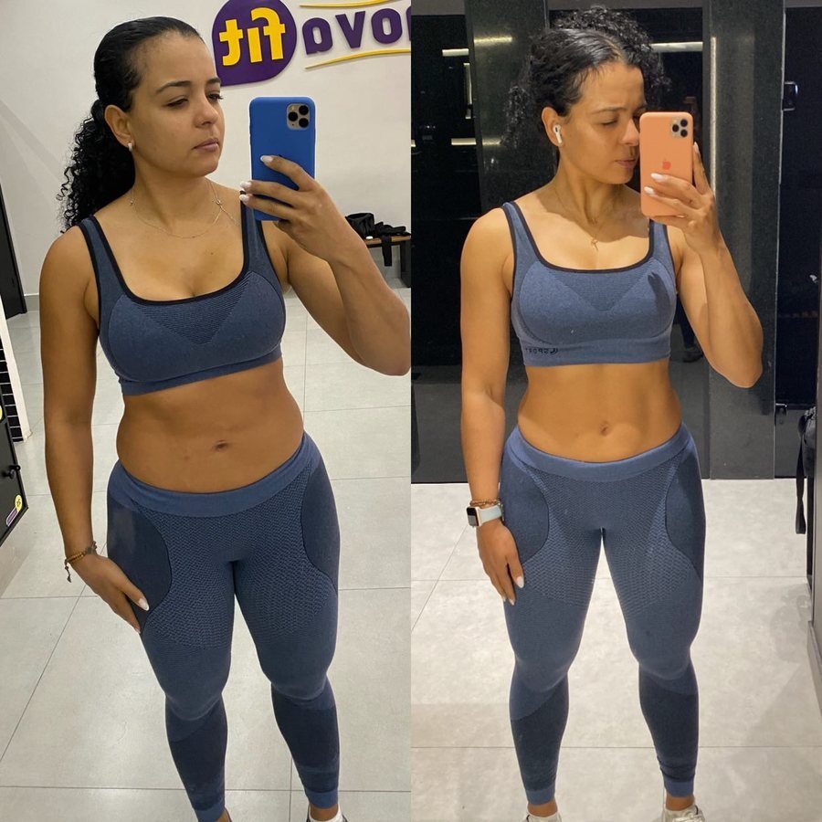 Antes e depois de aluna do Team Miletnar