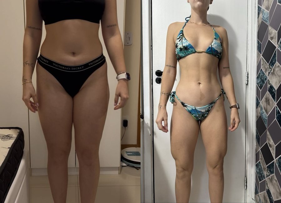 Antes e depois de aluna do Team Miletnar