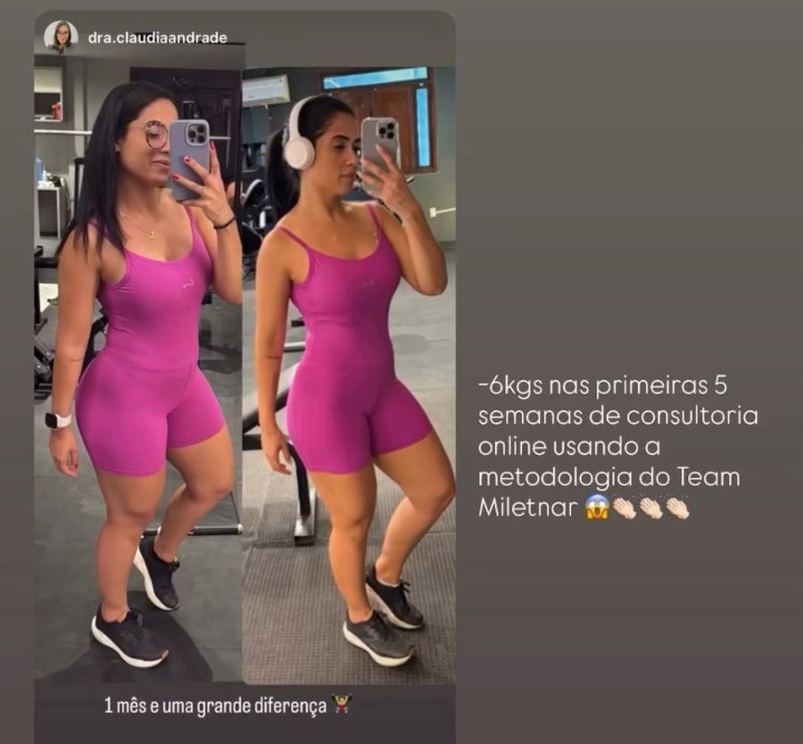 Antes e depois de aluna do Team Miletnar